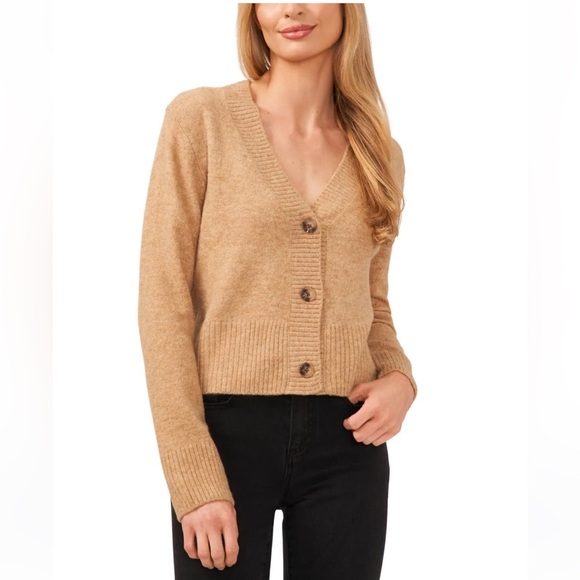 CECE Tan knit 3 button crop cardigan size XL - Picture 1 of 14